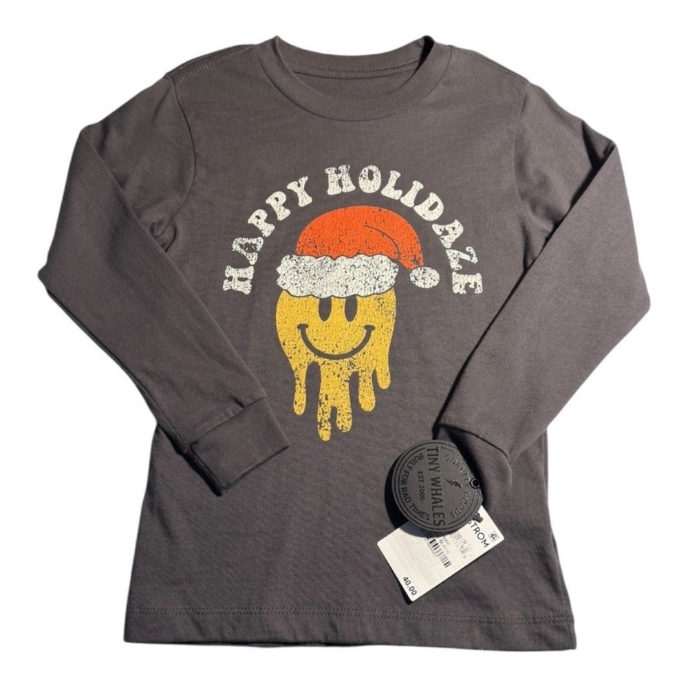NWT Tiny Whales Charcoal Happy Holidaze Long Sleeve Tee